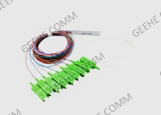 Divisor de aço 0.9mm do PLC do tubo 1x8 SC/APC Mini Fiber Optic do único modo