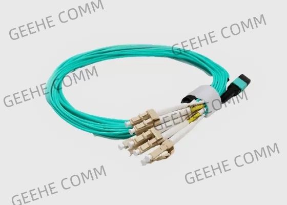 8 fibra OM3 Aqua Female ao homem MPO ao cabo frente e verso da fuga da fibra de 4x LC