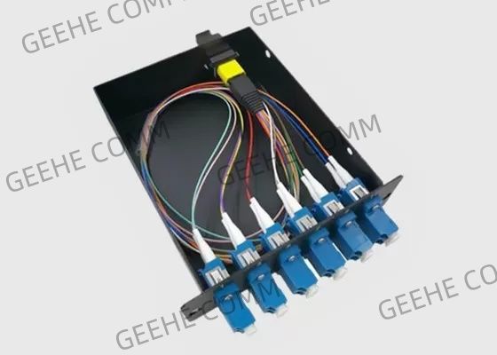 A fibra 12 instalou 6 a gaveta frente e verso do cabo da fuga da fibra dos adaptadores MTP/MPO do LC