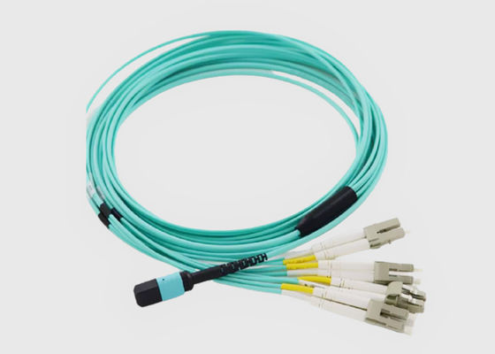8 fibra OM3 Aqua Female ao homem MPO ao cabo frente e verso da fuga da fibra de 4x LC